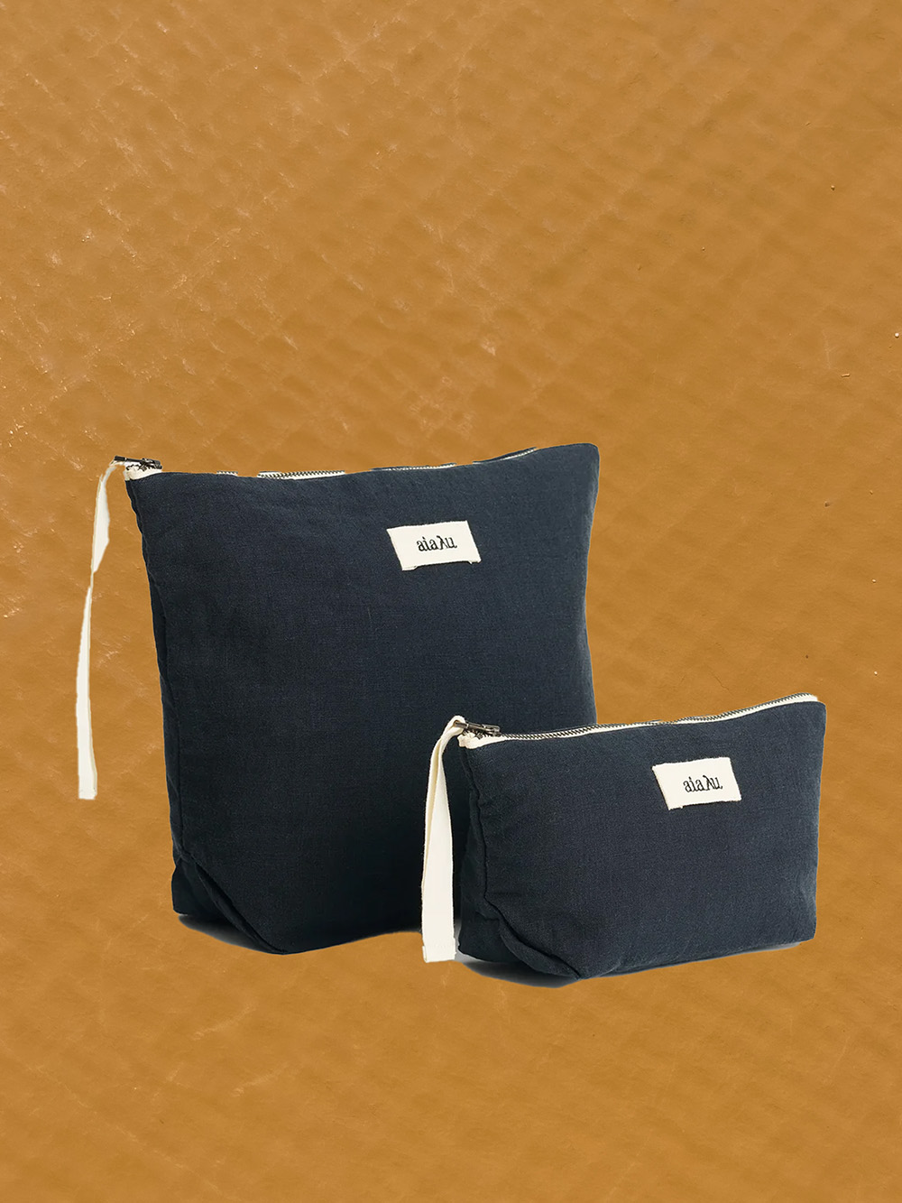 pouch linen navy aiayu