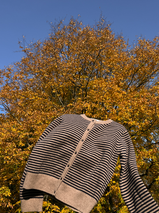 senna cardigan brown navy stripe skall studio shop online cover packshot