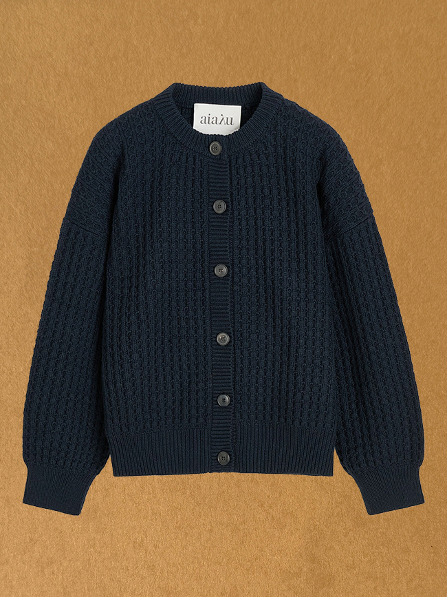 Elan cardigan highland wool Black navy aiayu shop online front
