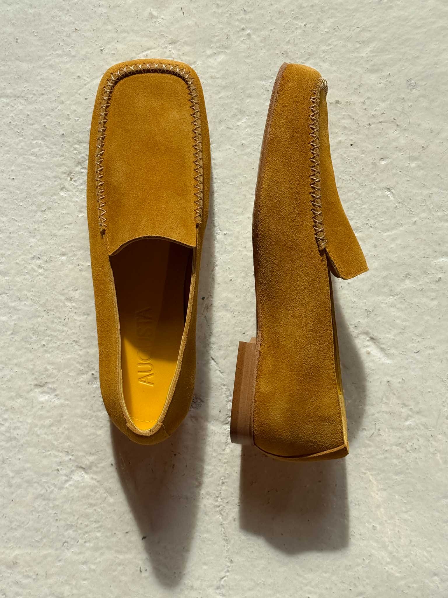 gaia laofers beige suede mustard augusta the brand handmade shoes spain