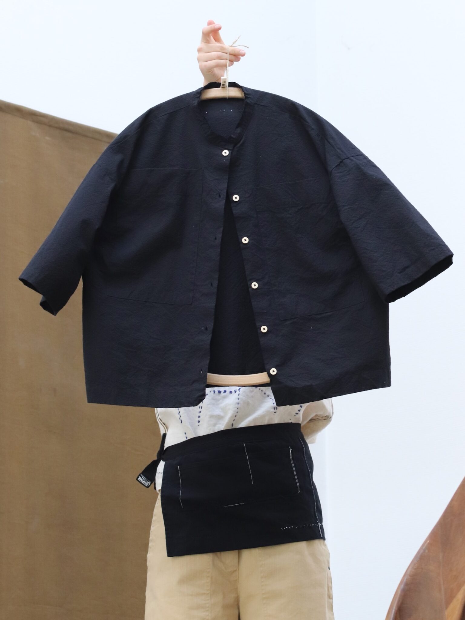 tiara shirt seersucker black fant projects the netherlands dead stock cotton fair made artisan