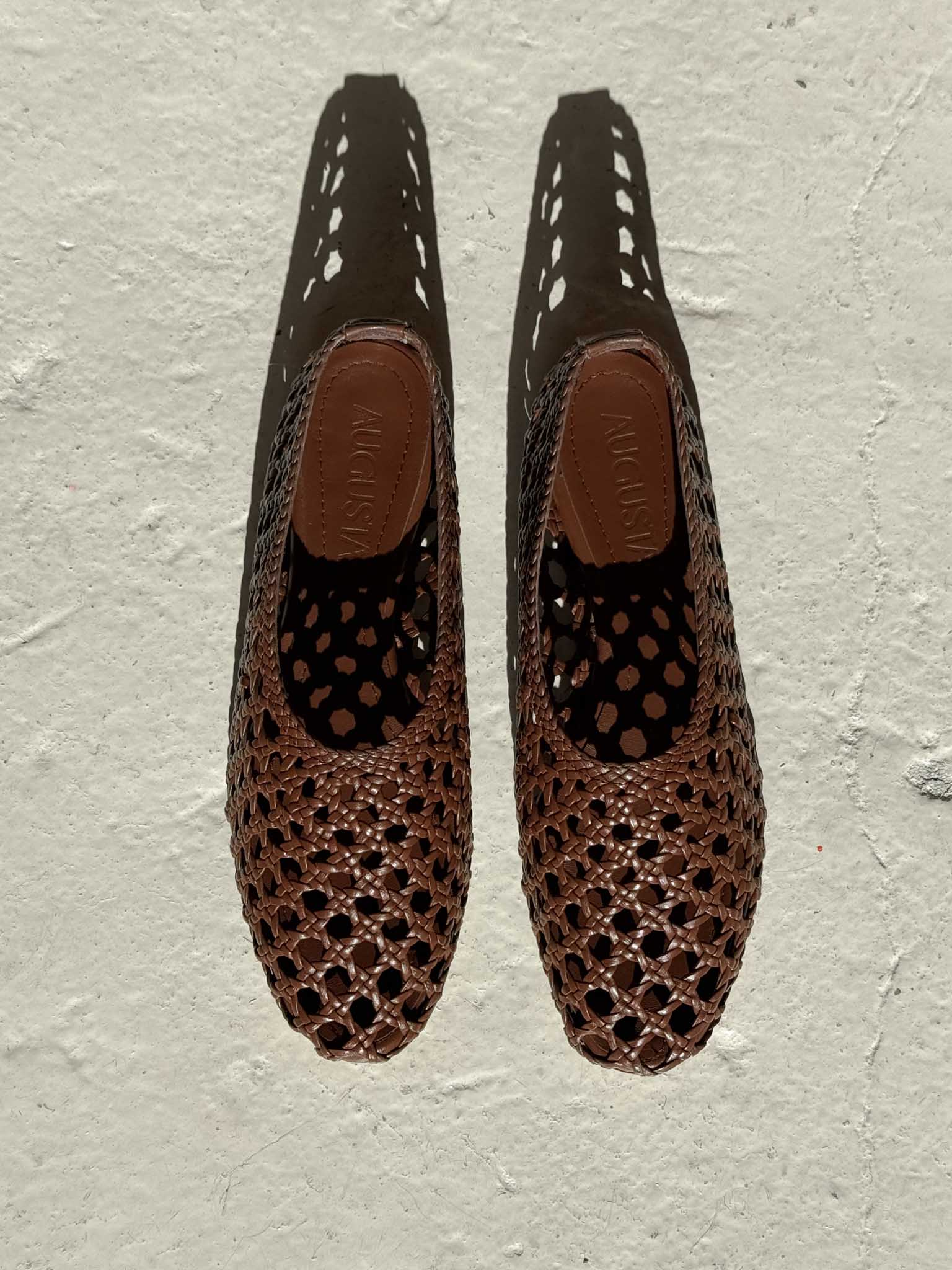 ava woven chocolate brown leather shoes augusta the brand spain handmade flats