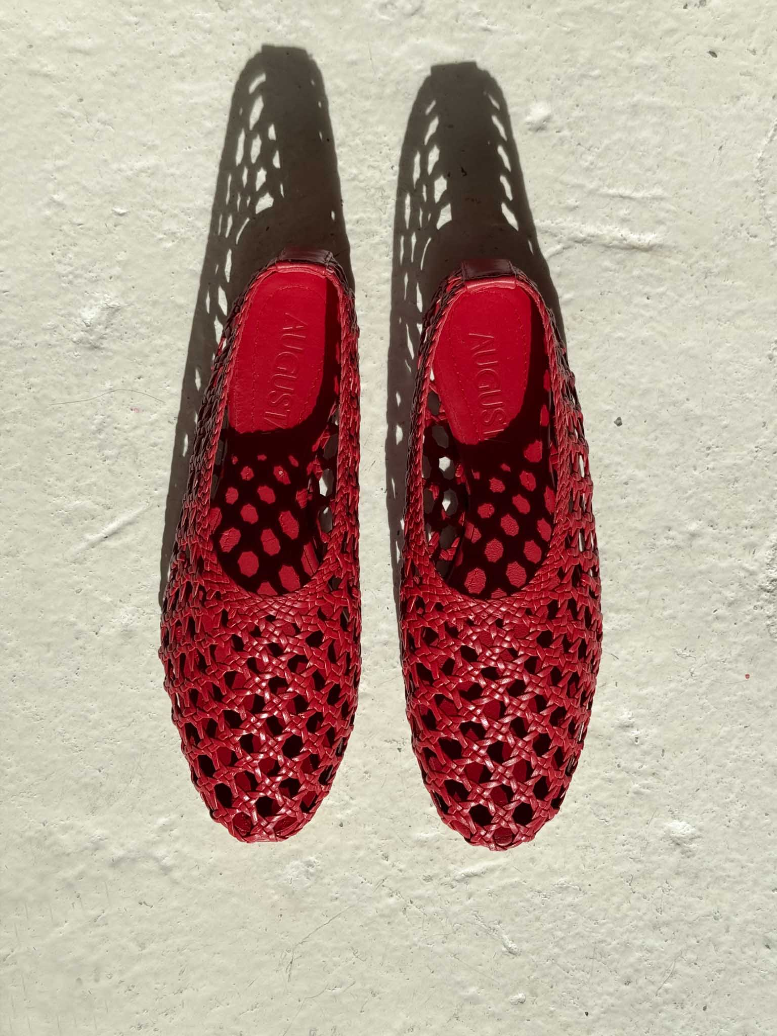 ava woven red leather shoes augusta the brand spain handmade flats