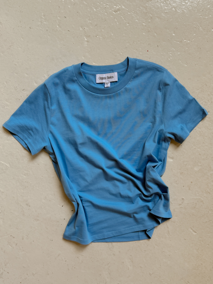 organic basics flex tee scandi blue gots certfied organic cotton india t-shirt cover