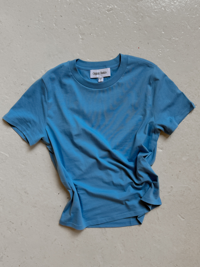 organic basics flex tee scandi blue gots certfied organic cotton india t-shirt cover