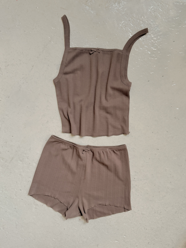 organic basics pointelle set top and shorts cute pyjama loungewear clay gots-certified organic cotton cover set