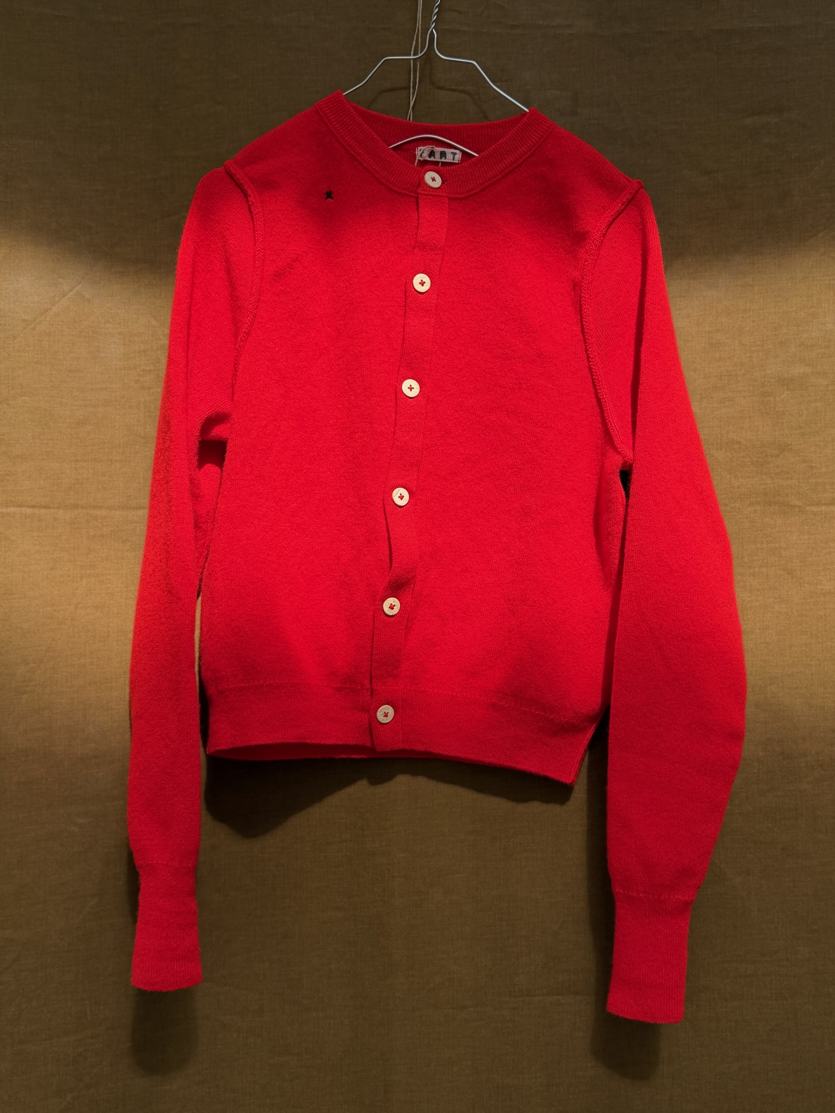 louisa cardigan red fant projects made in Italy knitwear mulesing free front