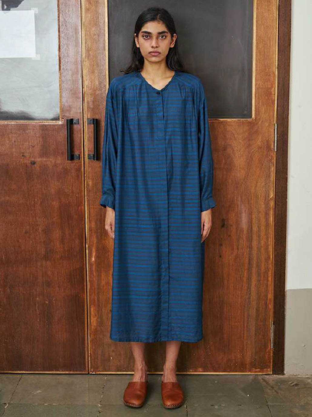 clara dress teal checks modal silk india runaway bicycle full body