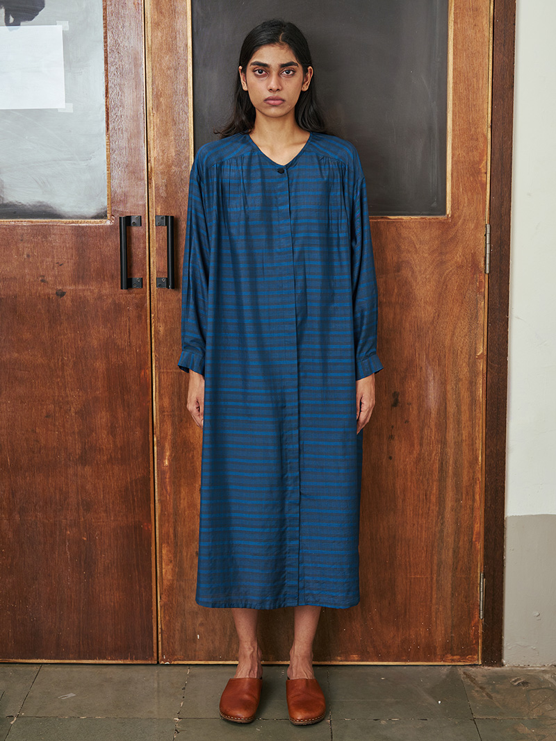 clara dress teal checks modal silk india runaway bicycle full look