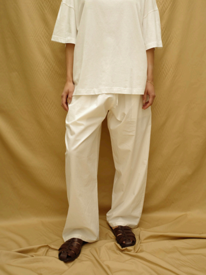 poplin pants by maud vanden beussche ivory cotton brussel slow fashion front