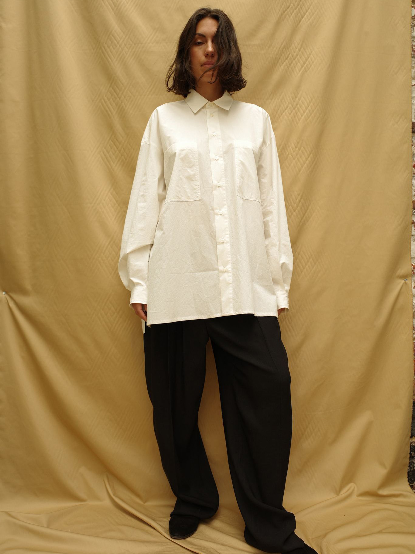 shirt poplin cotton ivory maud vanden beussche brussel oversized classic front