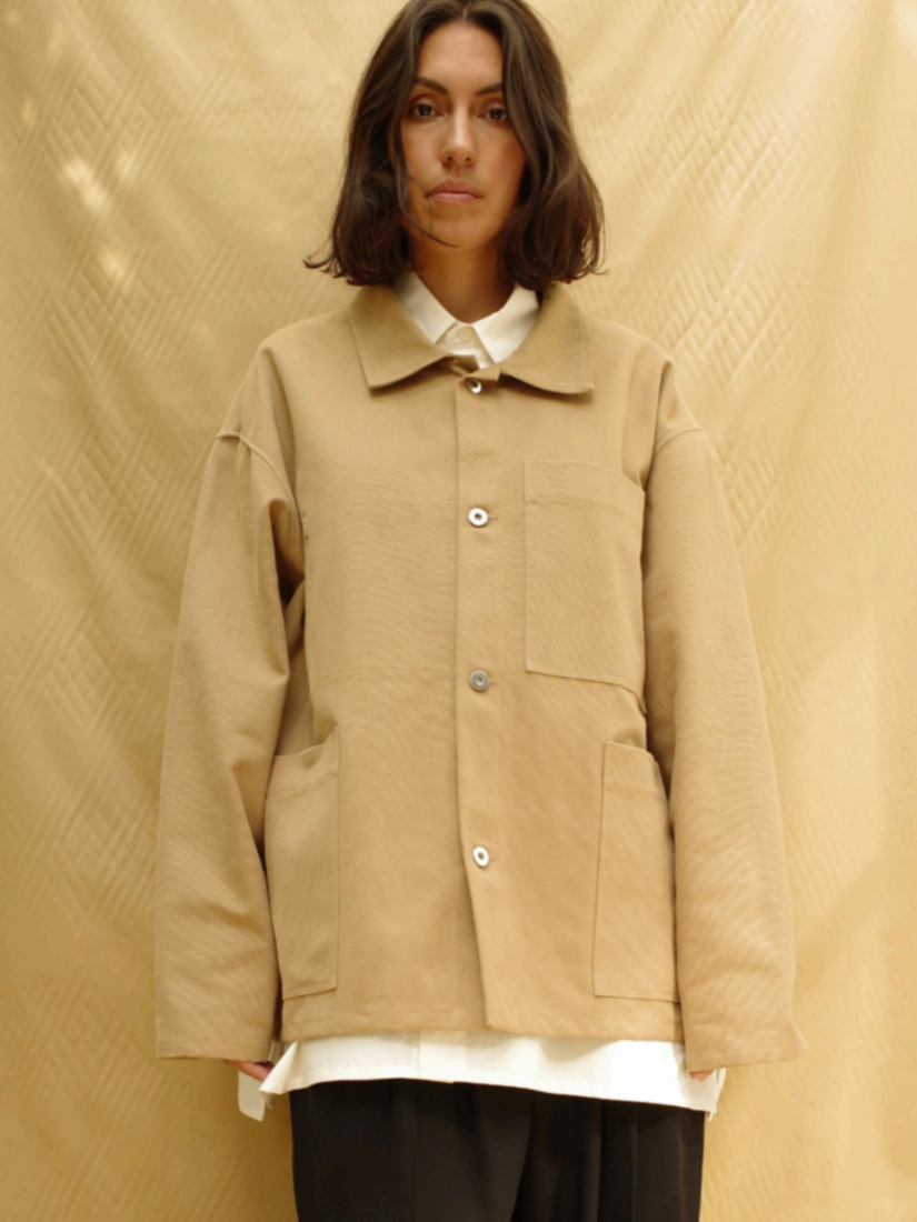 canvas jacket no4 maud vanden beussche cotton oversized tabaco brussel portugal front