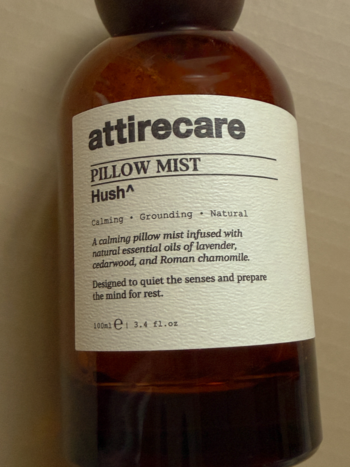 pillow mist hush attirecare lavender cedarwood chamomile natural fragrance detail