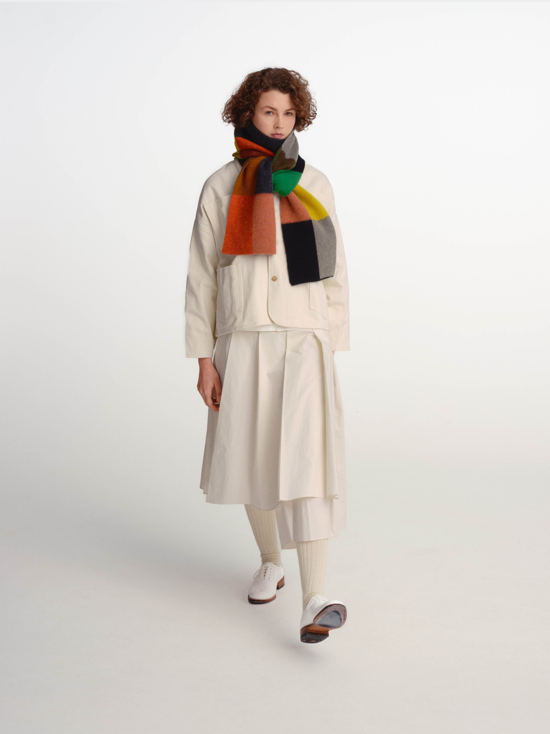 brushed Bold Rectangles scarf multicolor Scottish spun lambswool knitted Leicestershire England