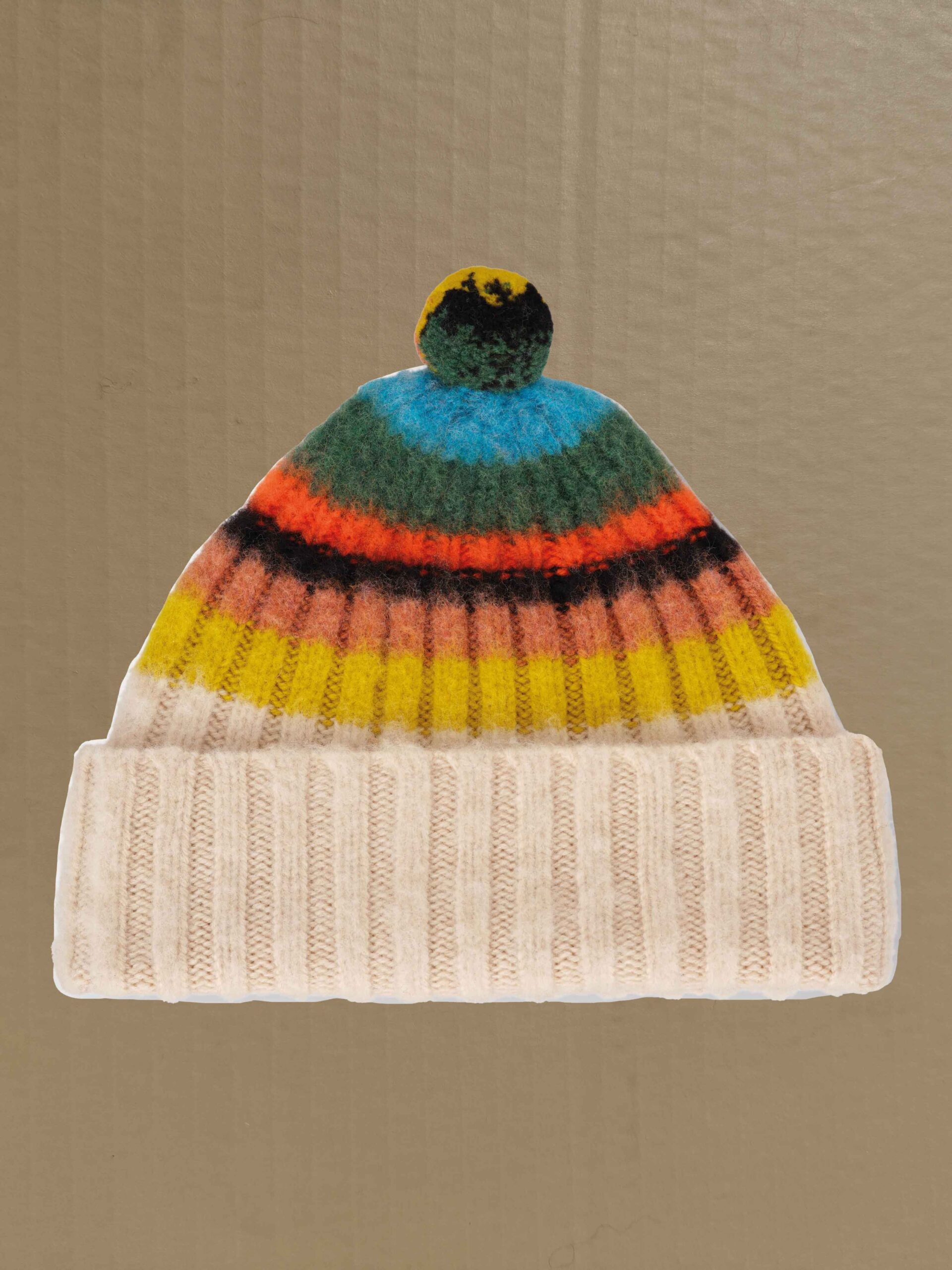 Brushed Multicolour pompom Hat oatmeal Scottish spun lambswool knitted Leicestershire England product