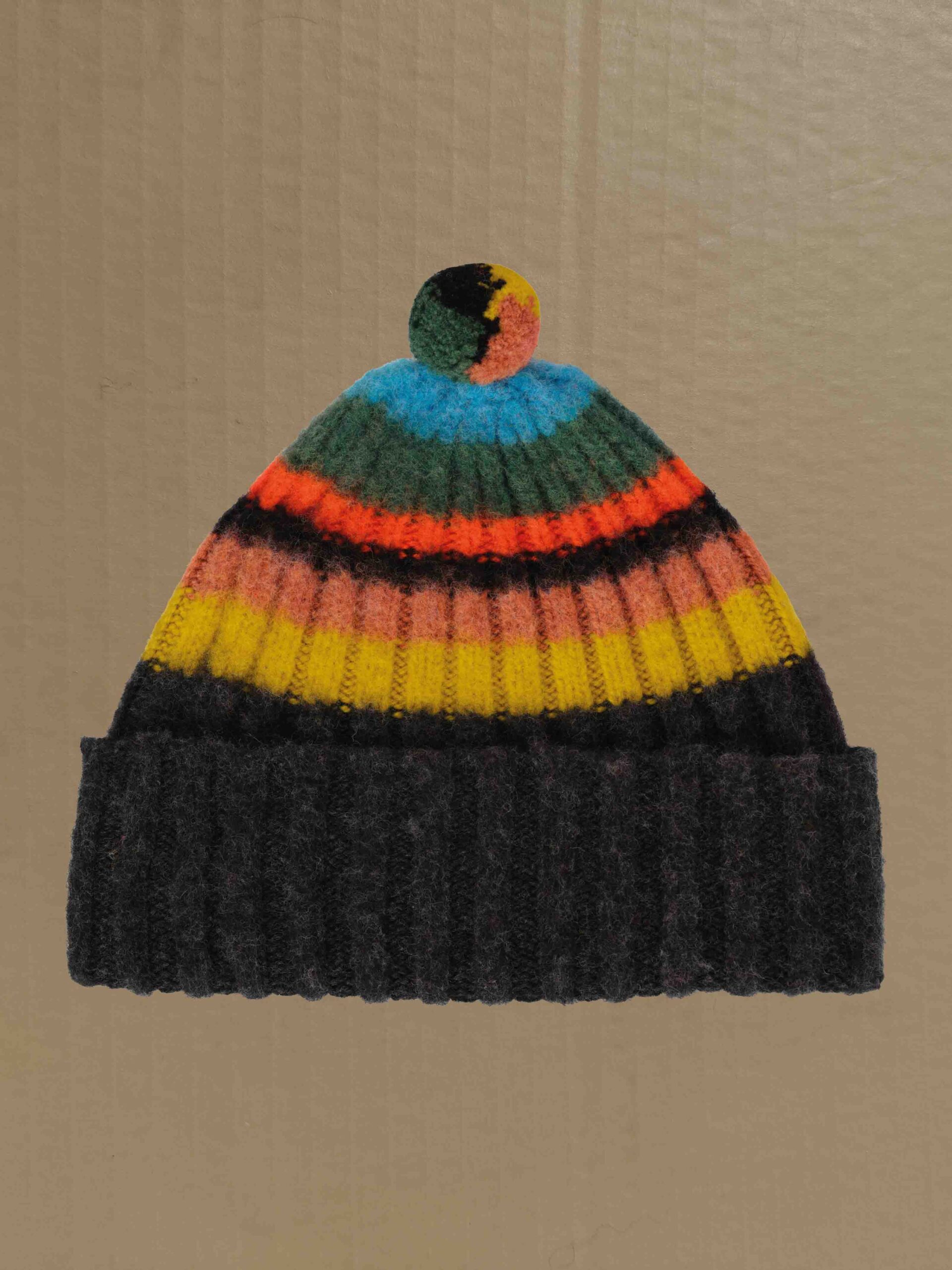 Brushed Multicolour pompom Hat Black Scottish spun lambswool knitted Leicestershire England product