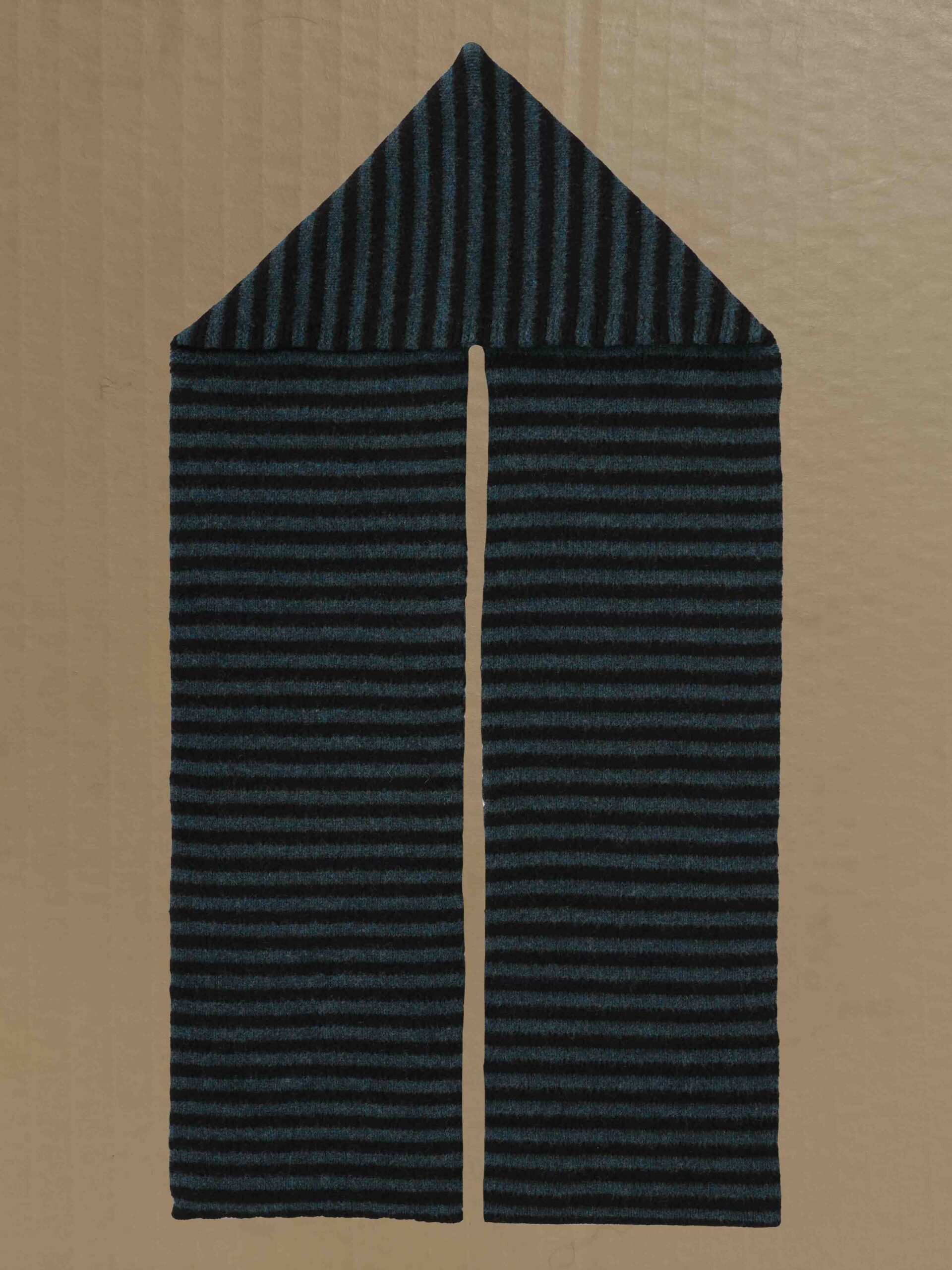 hooded scarf striped black & laguno Scottish spun lambswool knitted Leicestershire England