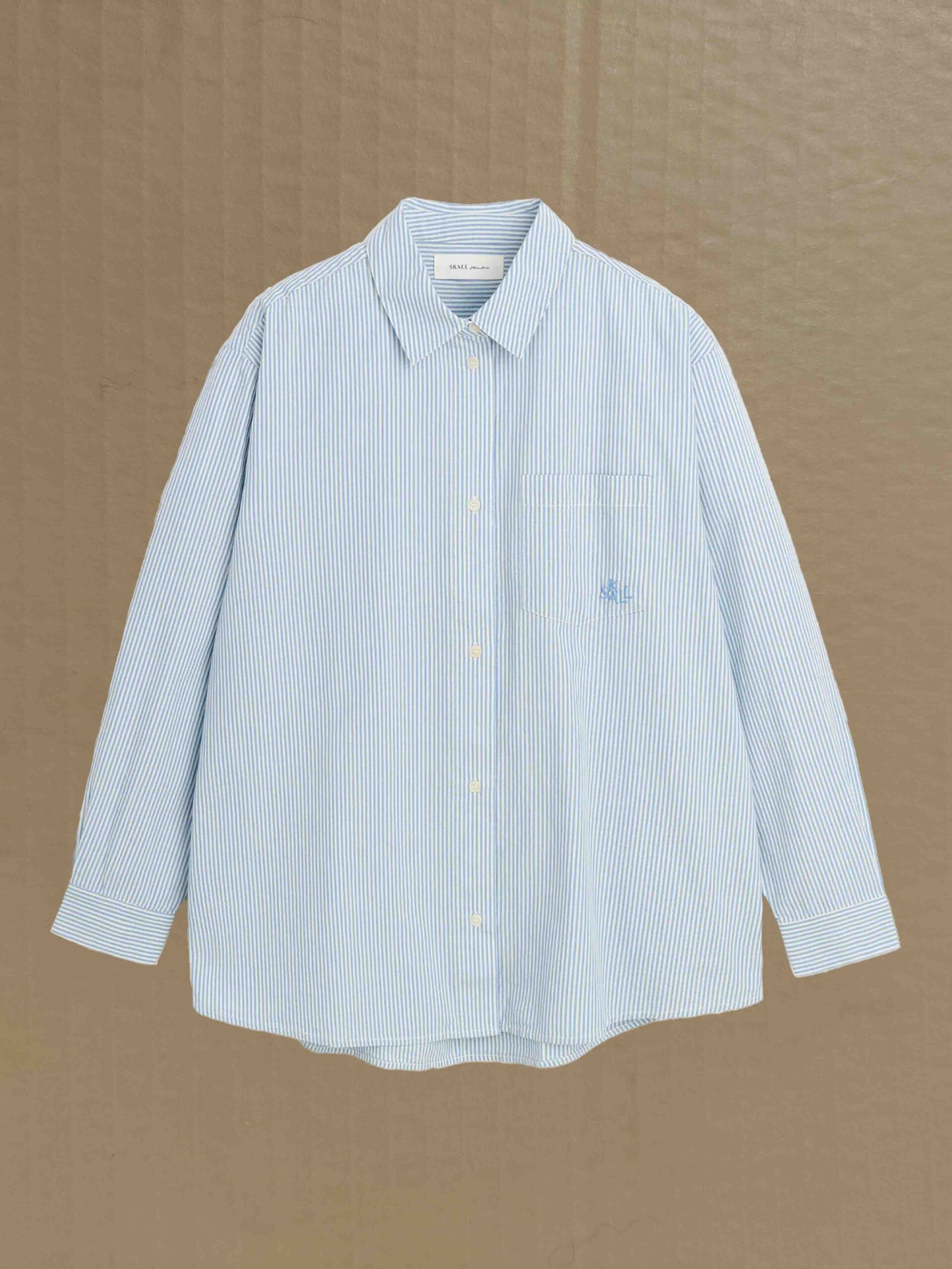 edgar shirt oxford light blue off white stripe skall studio denmark gots certified cotton product