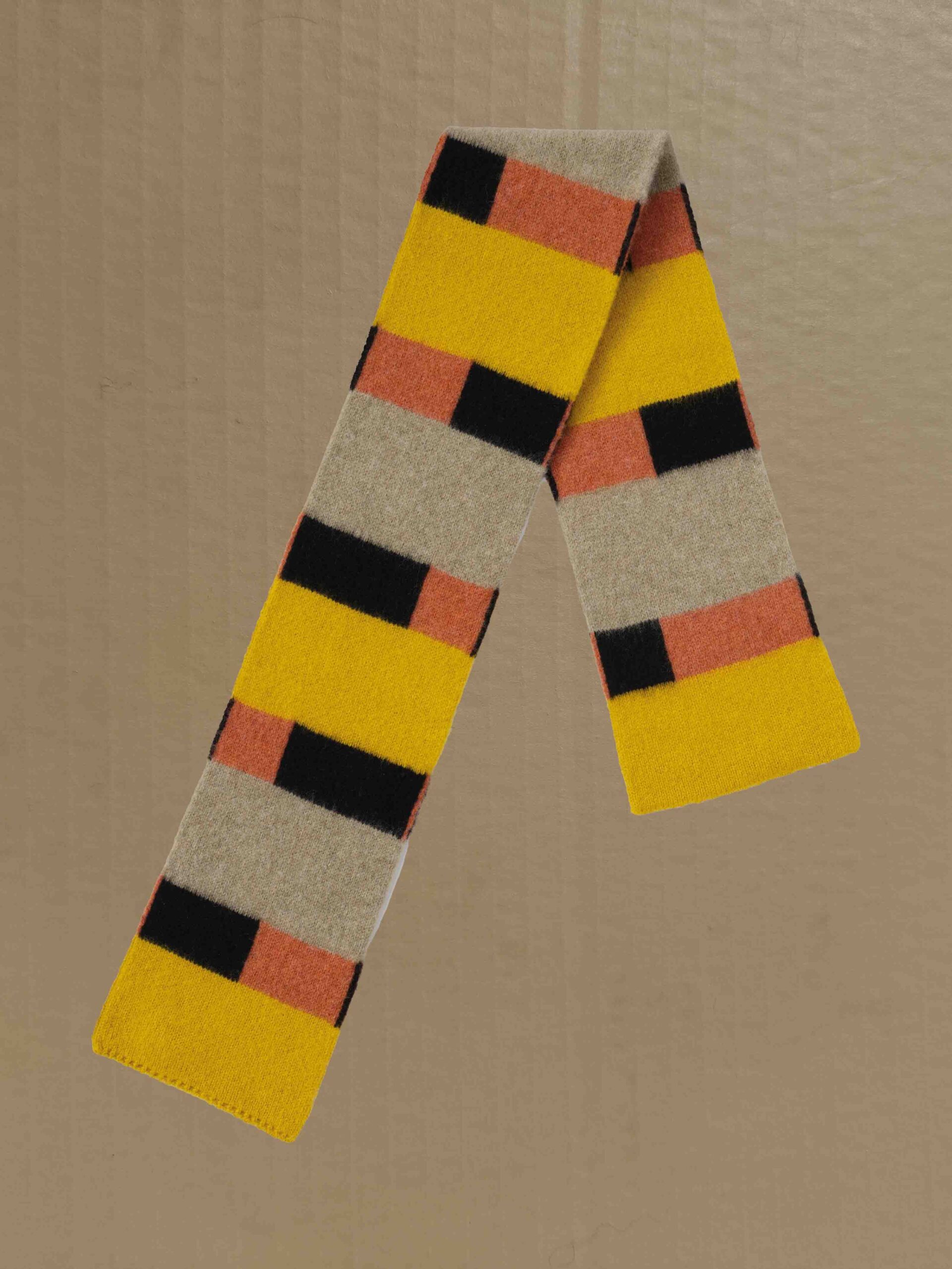 scarf Small brushed Split Stripe Scarf tumeric & greensand Scottish spun lambswool knitted Leicestershire England product