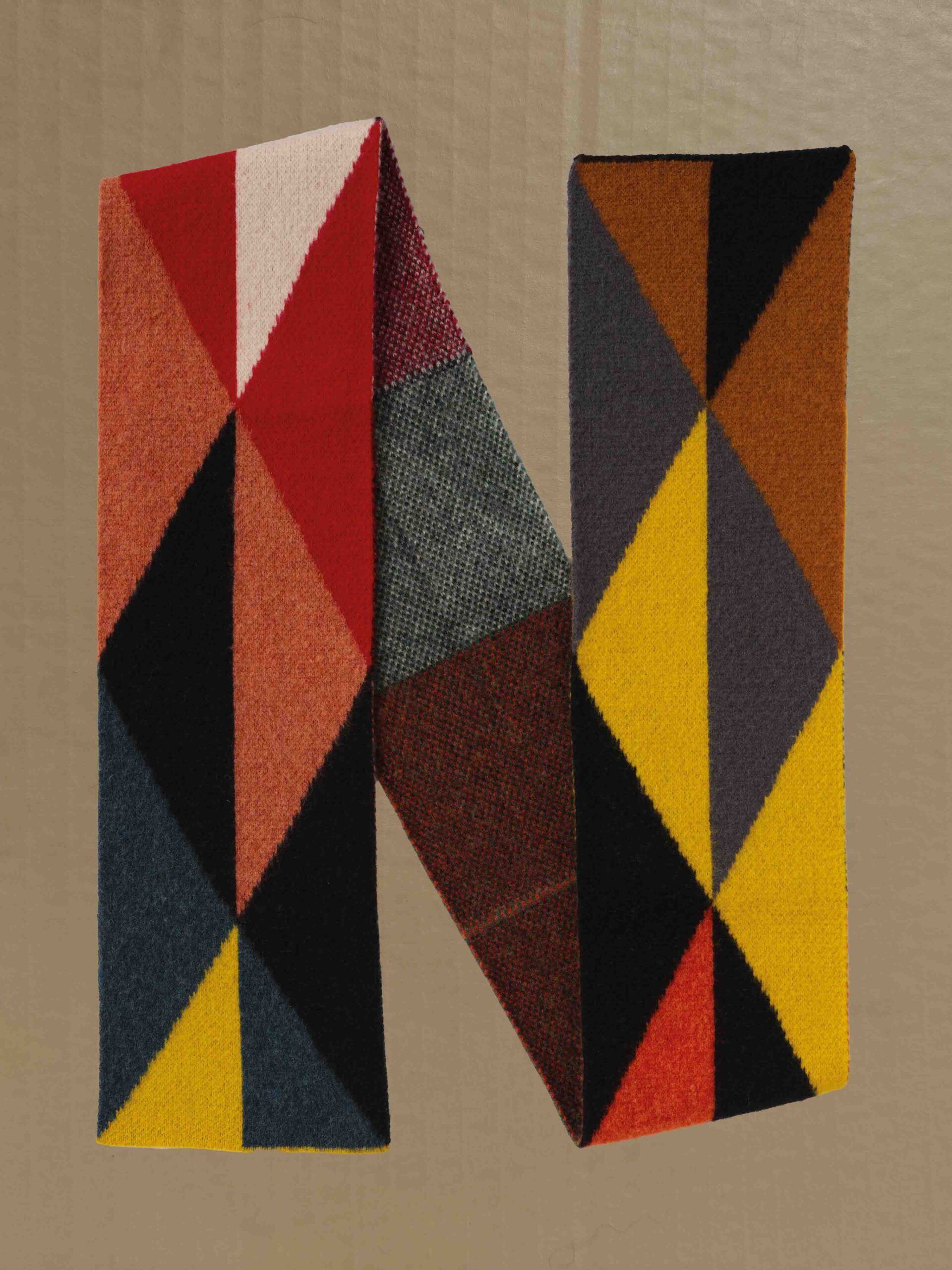 brushed triangl pattern scarf multicolor Scottish spun lambswool knitted Leicestershire England product