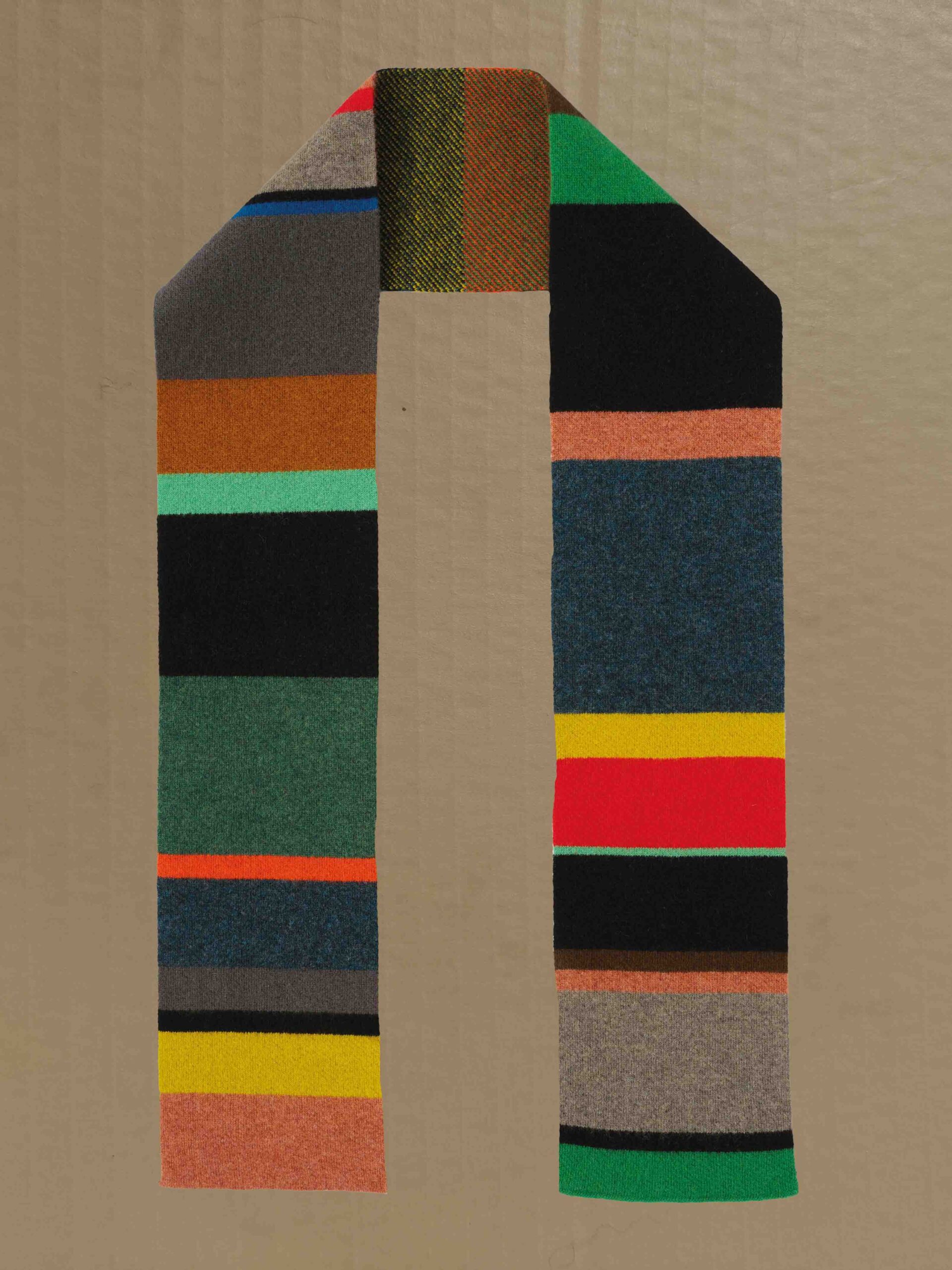 Small Uneven Stripe SCARF MULTICOLOUR Scottish spun lambswool knitted Leicestershire England product