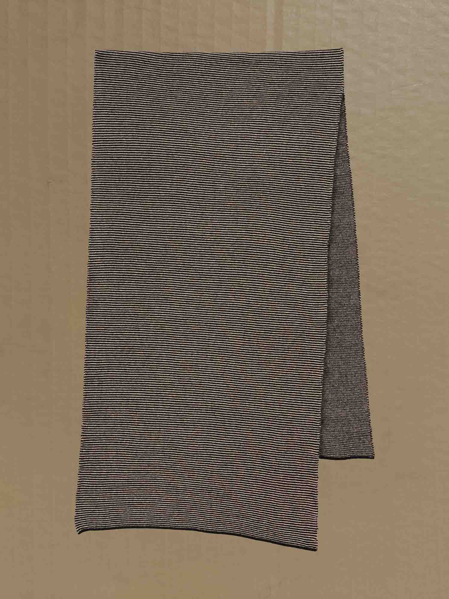 scarf wide fine stripe black & oatmeal Scottish spun lambswool knitted Leicestershire England