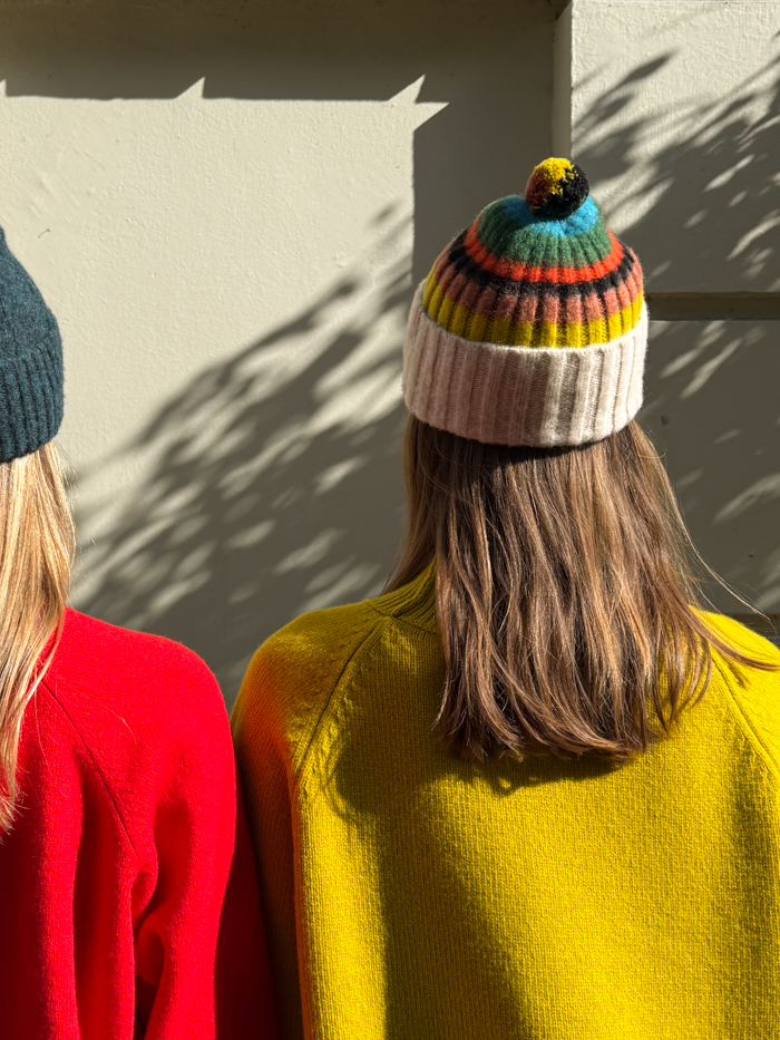 Brushed Multicolour pompom Hat oatmeal Scottish spun lambswool knitted Leicestershire England product cover