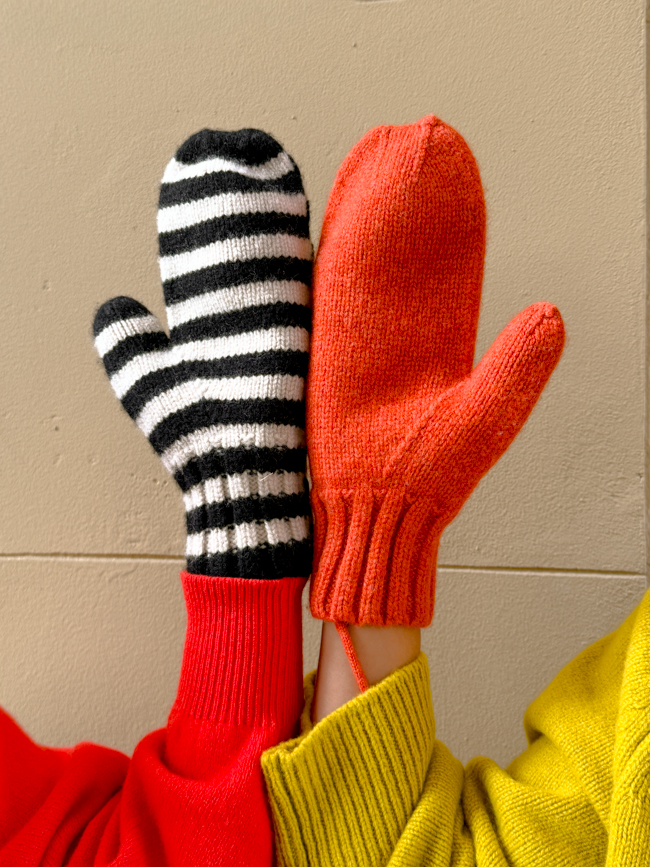 Felted stripe mittens black & oatmeal Scottish spun lambswool knitted Leicestershire England product cover