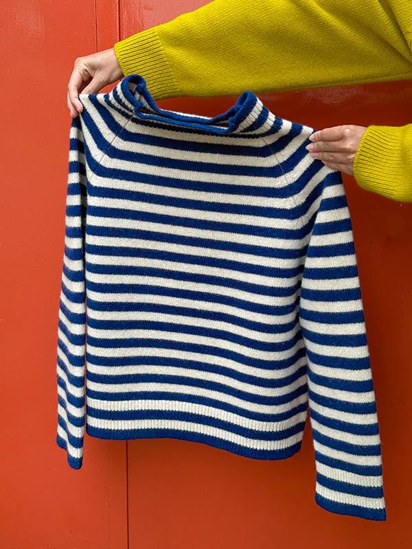 Striped Felted High Neck Jumper British blue oatmeal jo gordon knitwear Scotland jo gordon jumper