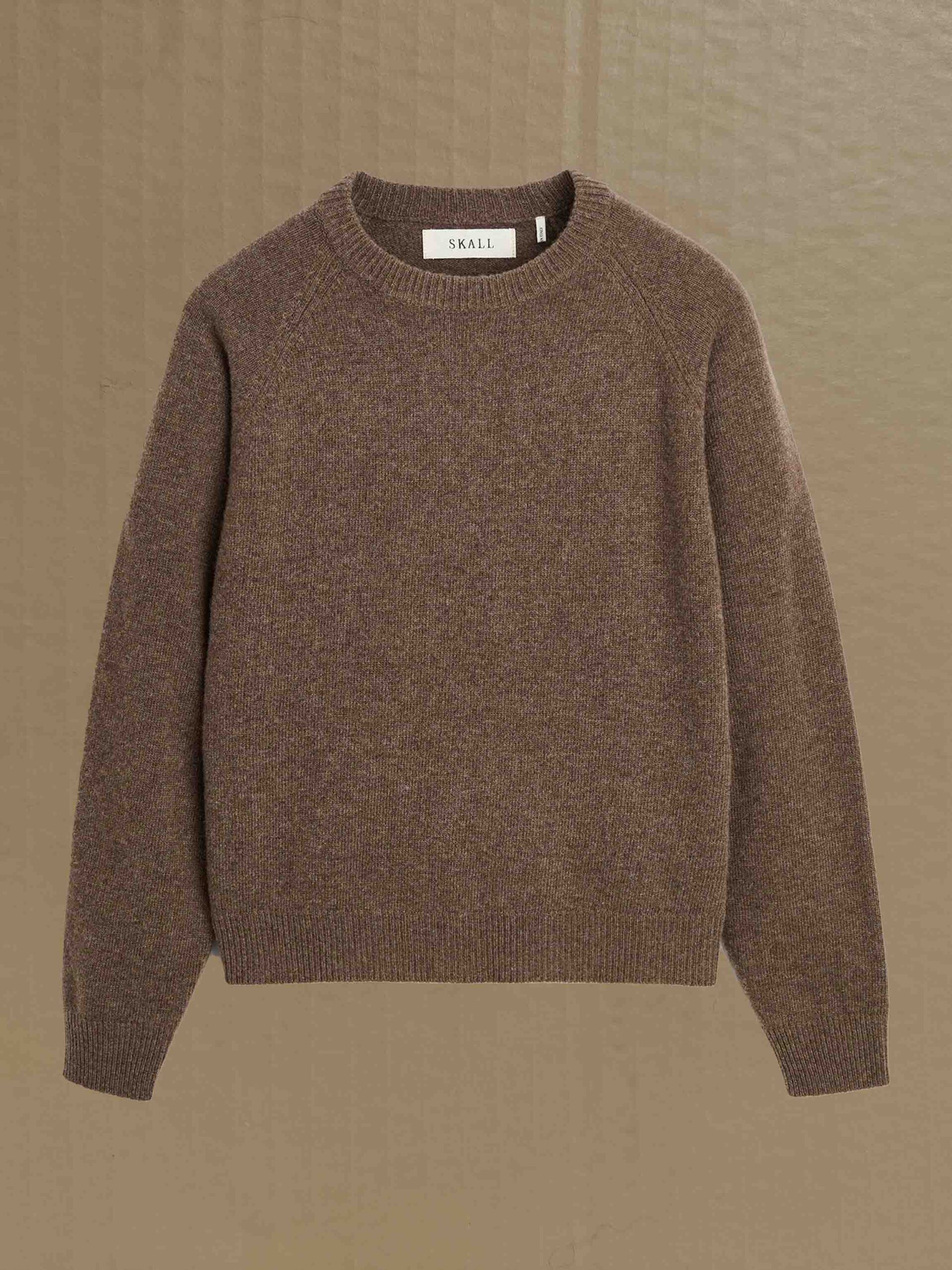 drew o-neck jumper sweater brown melange wool merino italy skall studio denmark product