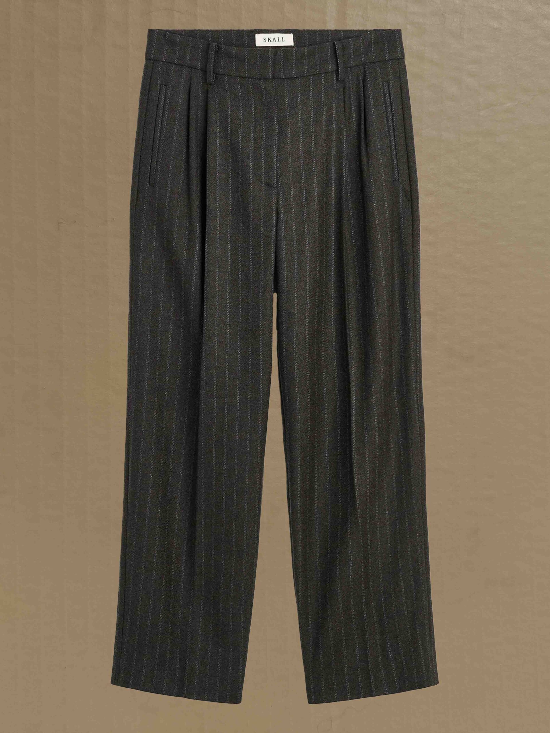harry trousers brown black pinstripe wool cotton lining romania ethically made by skall studio denmark packshot