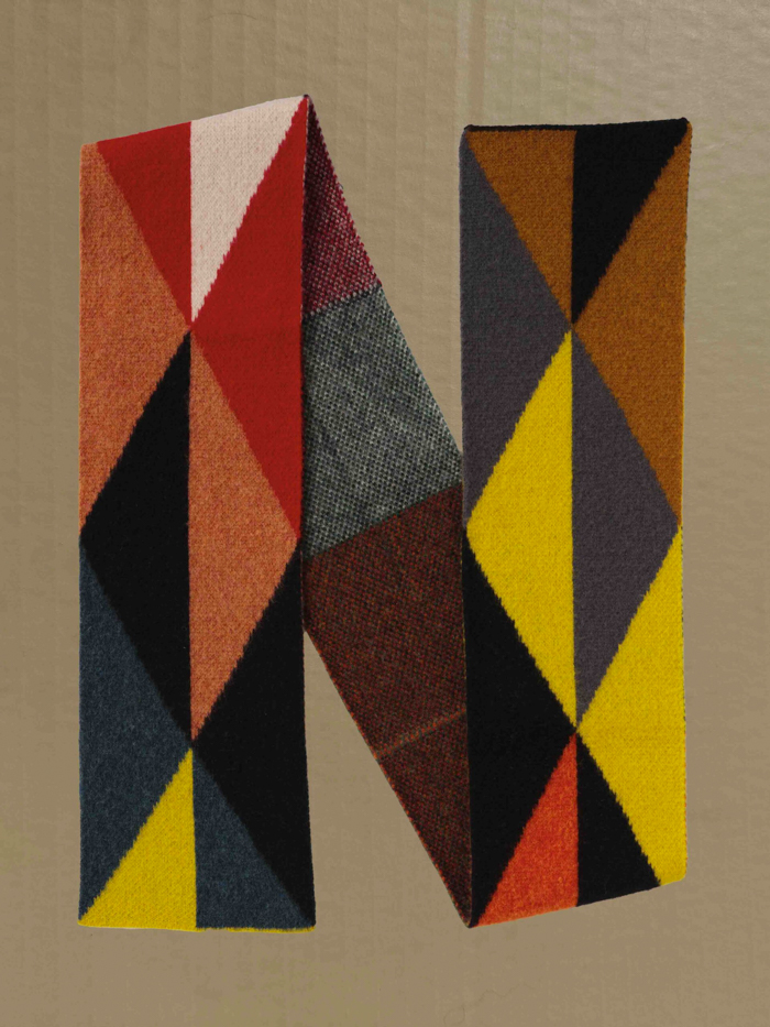 brushed triangl pattern scarf multicolor Scottish spun lambswool knitted Leicestershire England product
