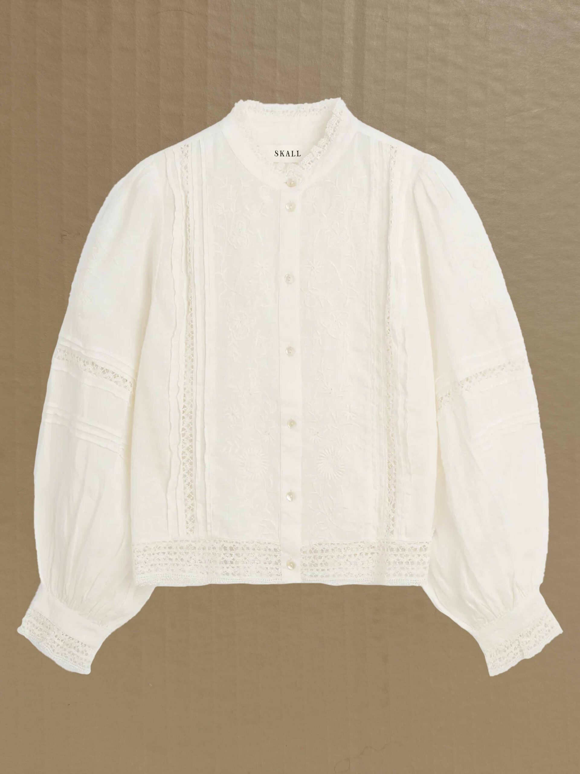 velina shirt off white lace embroidery linen india skall studio denmark full body product