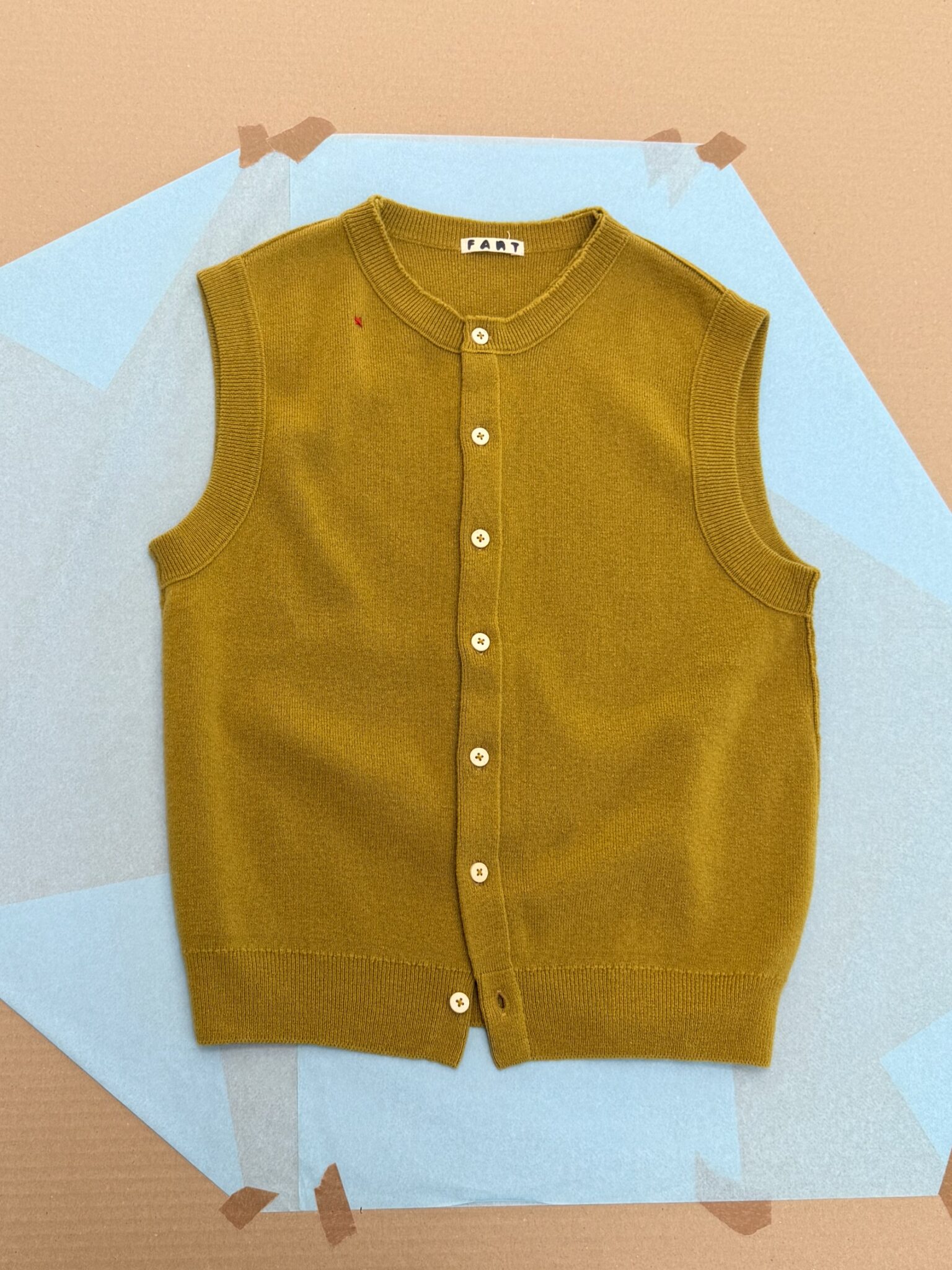 valentina vest mustard wool fant the netherlands italy fair trade made coconut buttons