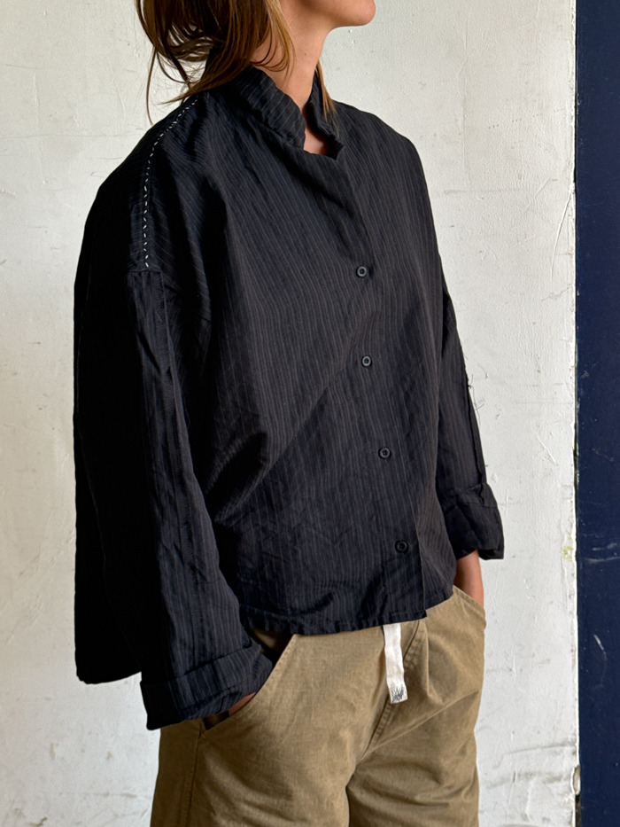 sara shirt blouse stripe blue dark navy button closure fant projects the netherlands deadstock cotton thumbnail